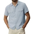 thumbnail image 1 of VV AVEORS Mens Shirts 2026 Summer Cotton Linen Dressy Casual Beach Shirt Button Down Short Sleeve Men Big And Tall Tops Light Blue 3XL, 1 of 3