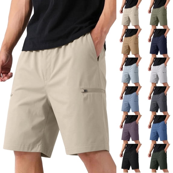 VV AVEORS Mens Stretch Golf Shorts With Zipper Pockets Lightweight Dress Casual Outdoor Hiking Long Bermuda Work Shorts Light Gray S