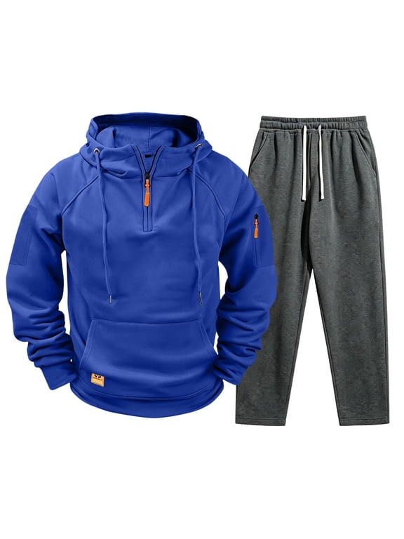 Mens Sweatsuit Camo Tracksuit Camouflage Long Sleeve Drawstring Hoodies And Sweatpant Set With Pocket 2 Piece Outfits Blue M