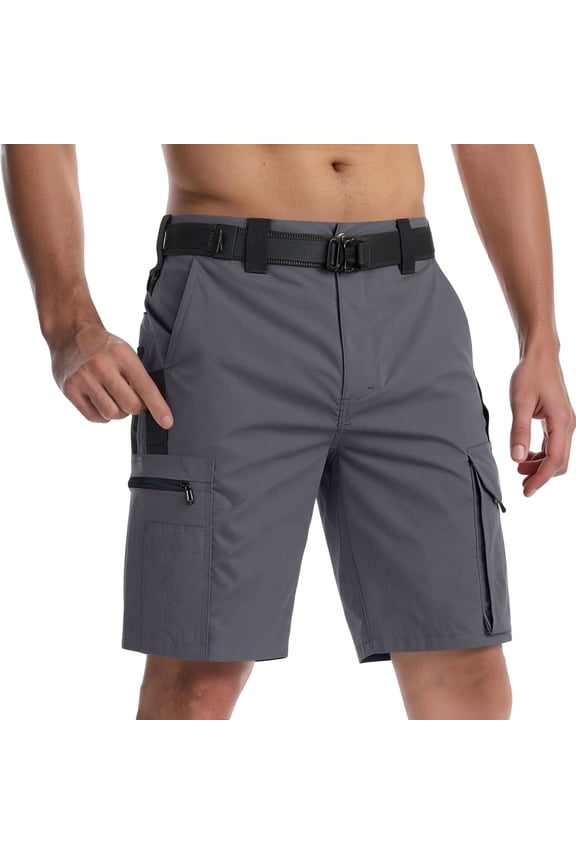 Mens Tactical Cargo Work Shorts 5 Inch Inseam Lightweight Ripstop Stretch Outdoor Hiking Shorts With Multi-Pocket (No Belt) Gray M