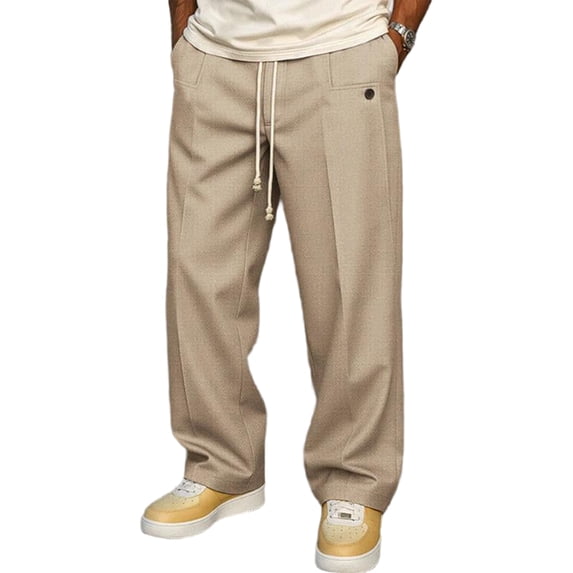 VV AVEORS Mens Workout Pants Baggy Casual Straight Leg Elastic Waisted Drawstring Sweatpants Breathable Outdoor Trousers Beige 2XL
