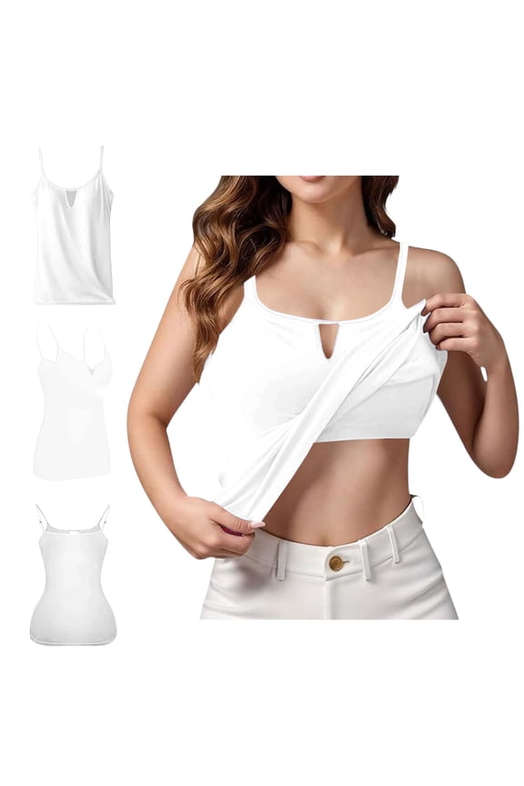Padded Camisole Tops For Women Built In Bra Adjustable Spaghetti Strap Hollow Out Cami Going Out Layering Loungewear White S