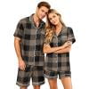 VV AVEORS Plaid Satin Matching Pajamas For Couples Silk Button Down Pjs Set Women & Men Short Sleeve Sleepwear 2 Pcs Loungewear Orange M