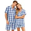 thumbnail image 1 of VV AVEORS Plaid Satin Matching Pajamas For Couples Silk Button Down Pjs Set Women & Men Short Sleeve Sleepwear 2 Pcs Loungewear White S, 1 of 6