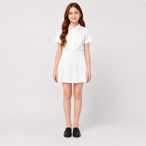 VV AVEORS Pleated Athletic Skirts for Girls Built-in Shorts Hight Waisted Workout, Running, Golf, Tennis Skorts for Teen White 140