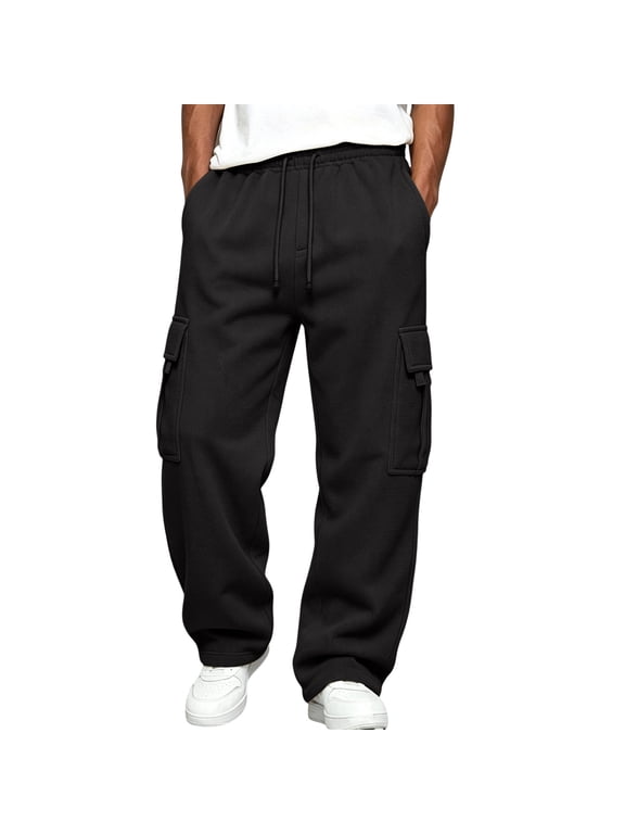 Plus Size Men'S Baggy Cargo Sweatpants Loose Casual Jogger Pants Open Bottom Loose Fit Sweat Pants For Athletic Workout With Pockets Black 4XL