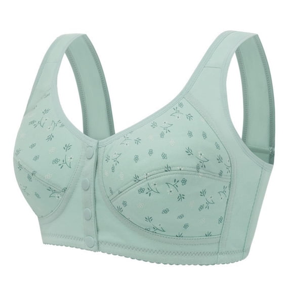 VV AVEORS Posy Bras For Older Women Front Closure No Underwire Full Coverage Everyday Bras Comfort Breathable Cotton Bralette Mint Green 38