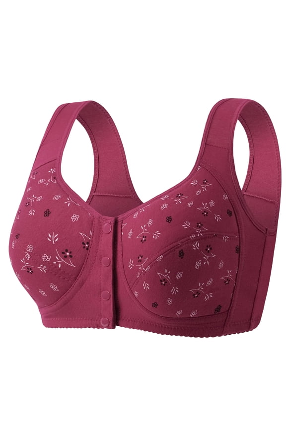 Posy Bras For Older Women Front Closure No Underwire Full Coverage Everyday Bras Comfort Breathable Cotton Bralette Wine 36