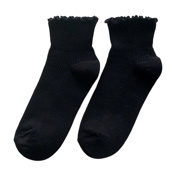VV AVEORS Ruffle Socks Women Cute Cotton Ankle Socks Lettuce Edge Casual Frilly Sock Breathable Low Cut Knit Socks Gifts Black One Size