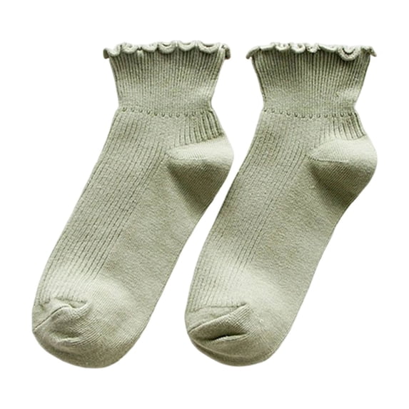 VV AVEORS Ruffle Socks Women Cute Cotton Ankle Socks Lettuce Edge Casual Frilly Sock Breathable Low Cut Knit Socks Gifts Green One Size