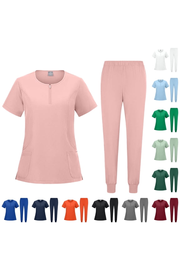 Scrub For Women Set- 1/4 Zip Crew Neck Top & Yoga Waistband Cargo Pants Stretch Scrub Set Quick Drying Nursing Uniforms Royal Blue M