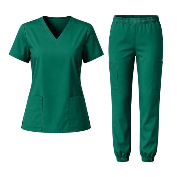 VV AVEORS Scrubs For Women Medical Scrubs Set - V-Neck Top & Jogger Pants With Pockets Soft Stretch Side Splits Nursing Uniforms Set Dark Green 2XL