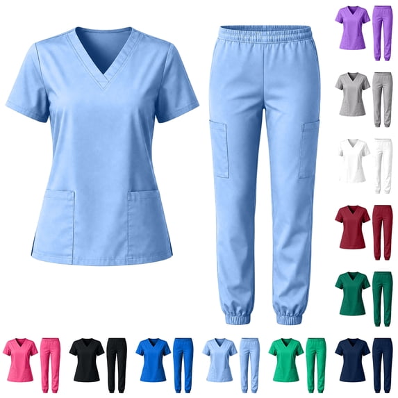 VV AVEORS Scrubs For Women Set Casual Medical Uniform Stretch V-Neck Scrub Top & Jogger Pant With Pocket Nursing Uniforms Set Hot Pink XL