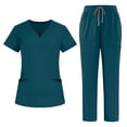 thumbnail image 1 of VV AVEORS Scrubs For Women Set Medical Uniform - V-Neck Top & Straight Leg Pants With Cargo Pockets, Unisex Workwear Dark Blue 2XL, 1 of 8