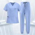 thumbnail image 1 of VV AVEORS Scrubs For Women Set Stretch V-Neck Scrub Tops Jogger Pant Nursing Uniforms Scrubs Sets Breathable Casual Outfits Light Blue 2XL, 1 of 6