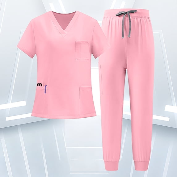 VV AVEORS Scrubs For Women Set Stretch V-Neck Scrub Tops Jogger Pant Nursing Uniforms Scrubs Sets Breathable Casual Outfits Pink S