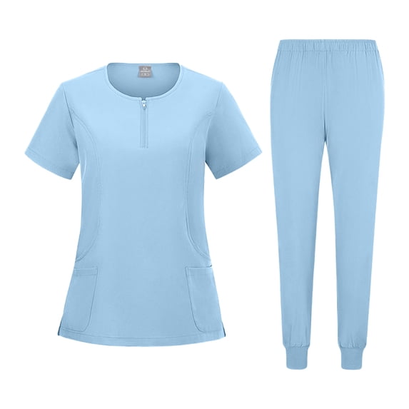 VV AVEORS Scrubs For Women Set - Stretch Zip Up V-Neck Scrub Top & Cargo Pants Jogger Nurse Work Uniform Quick Drying Nursing Uniforms Light Blue 2XL