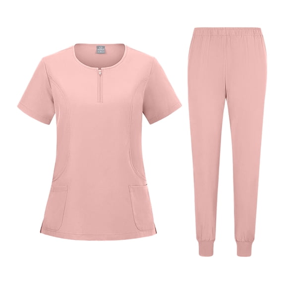 VV AVEORS Scrubs For Women Set - Stretch Zip Up V-Neck Scrub Top & Cargo Pants Jogger Nurse Work Uniform Quick Drying Nursing Uniforms Pink 2XL