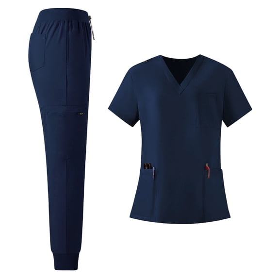 VV AVEORS Scrubs For Women Set Stretch V-Neck Scrub Top & Jogger Pant - Quick Dry Nurse Uniforms Set With Multi Pockets All-Day Comfort Royal Blue 2XL