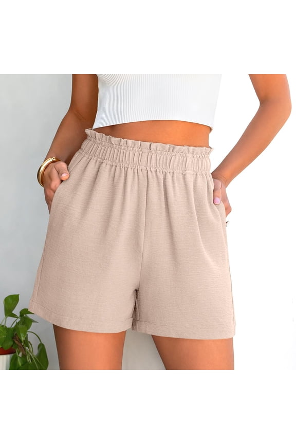 Shorts For Women Dressy Casual Elastic High Waisted Comfy Lightweight Airy Summer Shorts For Beach Travel Vacation Khaki 2XL