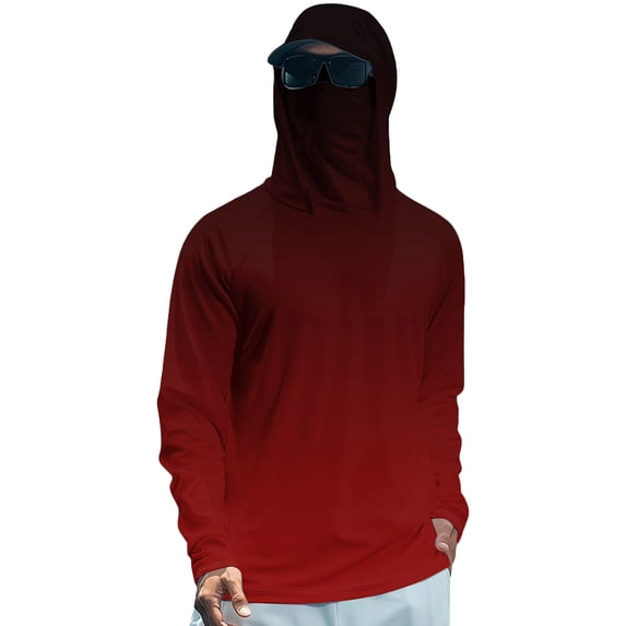 VV AVEORS Sun Protection Fishing Shirts For Men Long Sleeve Gradient Hiking Hoodie With Face Cover Summer Rash Guard Wine 2XL