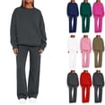thumbnail image 1 of VV AVEORS Sweatsuits Women 2 Piece Outfit Oversized Sweatshirt Matching Wide Leg Sweatpants Y2K Baggy Track Suits Travel Lounge Fashion Set Dark Green L, 1 of 8