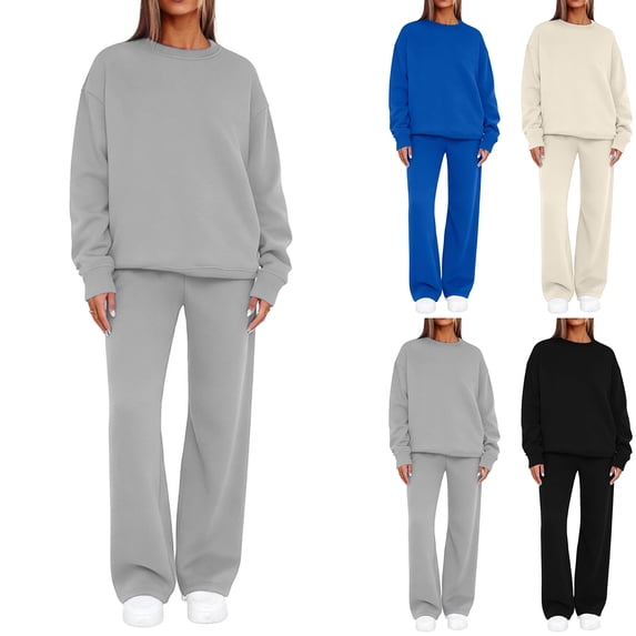 VV AVEORS Sweatsuits Women 2 Piece Outfit Oversized Sweatshirt Matching Wide Leg Sweatpants Y2K Baggy Track Suits Travel Lounge Fashion Sets Gray S