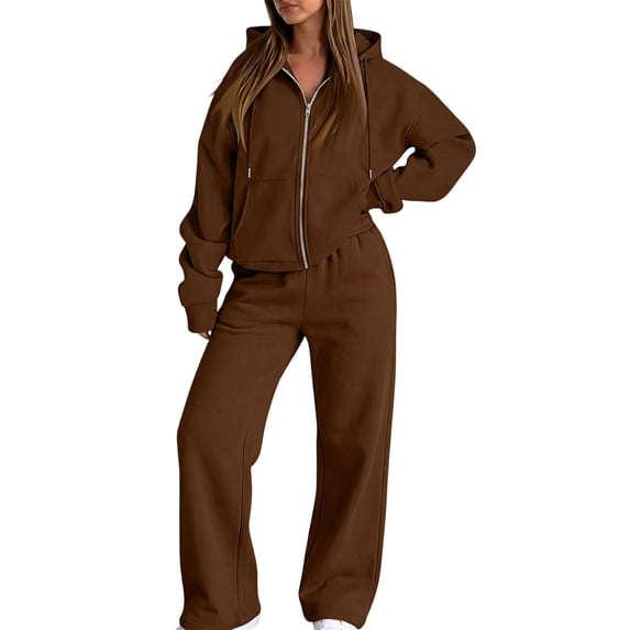 VV AVEORS Sweatsuits Women 2 Piece Outfit Zip Up Jacket Comfort Jogger Set Fleece Hoodie And Sweatpants Set Matching Sweat Sets Brown 3XL