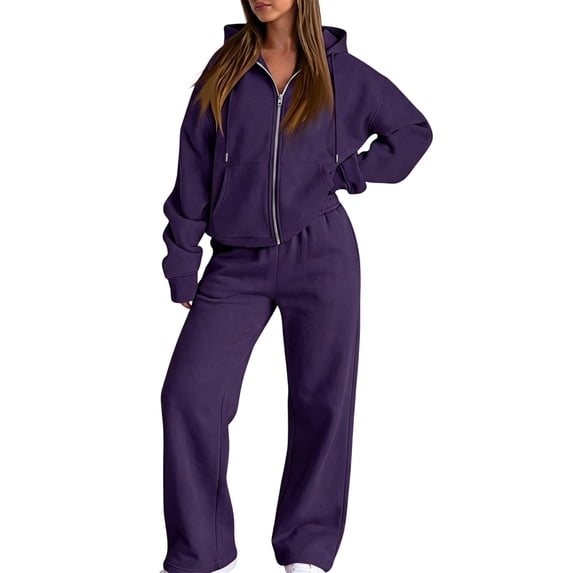VV AVEORS Sweatsuits Women 2 Piece Outfit Zip Up Jacket Comfort Jogger Set Fleece Hoodie And Sweatpants Set Matching Sweat Sets Purple S