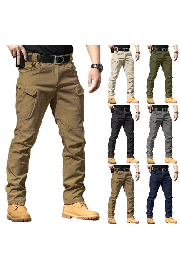 Tactical Cargo Pants For Men Multi Pockets Stretch Waterproof Ripstop Quick Dry Hiking Construction Work Fishing Pants Brown M