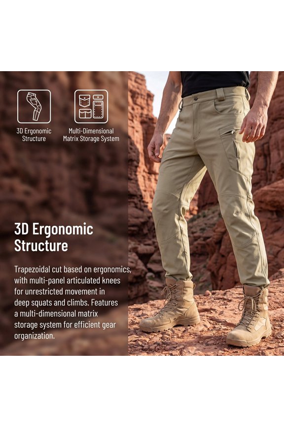 Tactical Waterproof Pants For Men Stretch Camo Cargo Pants Lightweight Breathable Quick Dry Hiking Pants Khaki S