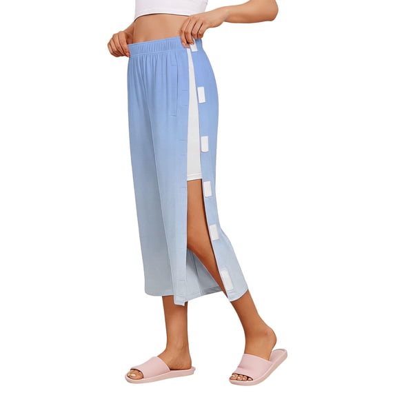 VV AVEORS Tear Away Capri Sweatpants For Women Breakaway Wide Leg Knee Ankle Replacement Adaptive Pants Sky Blue M