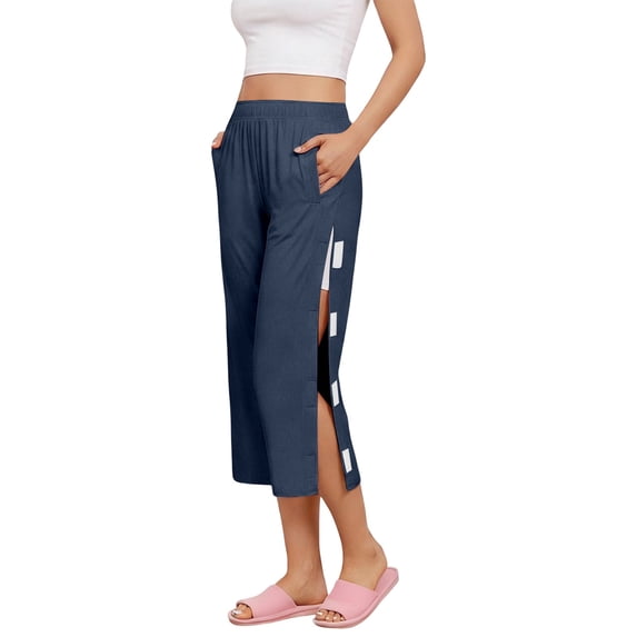 VV AVEORS Tear Away Capris Sweatpants For Women Breakaway Wide Leg Knee Ankle Replacement Adaptive Pant Navy XL
