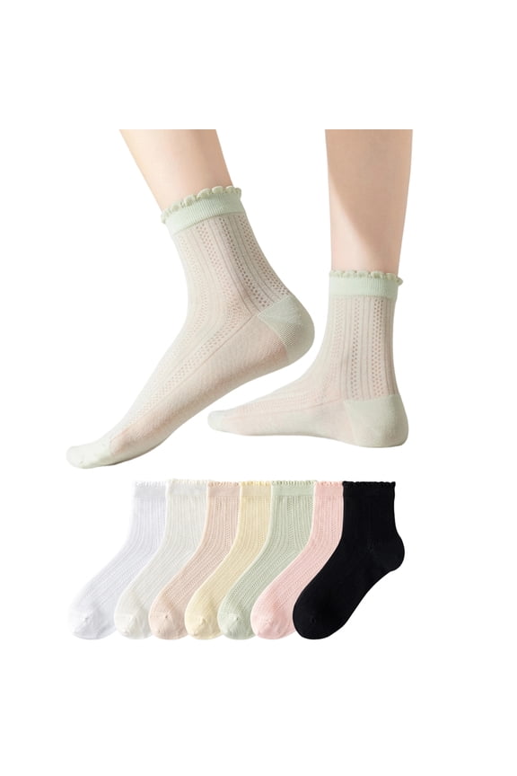 White Ruffle Socks For Women, Cute Frilly Sheer Lace Socks Thin Breathable, Mesh Ankle Socks For Loafers, Mary & Flats Beige One Size