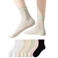 thumbnail image 1 of VV AVEORS White Ruffle Socks For Women, Cute Frilly Sheer Lace Socks Thin Breathable, Mesh Ankle Socks For Loafers, Mary & Flats Yellow One Size, 1 of 3
