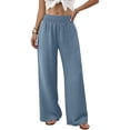 thumbnail image 1 of VV AVEORS Wide Leg Pants Woman High Smocked Waist Trousers With Pockets Casual Lounge Flowy 2026 Summer Beach Vacation Clothes Blue 2XL, 1 of 4