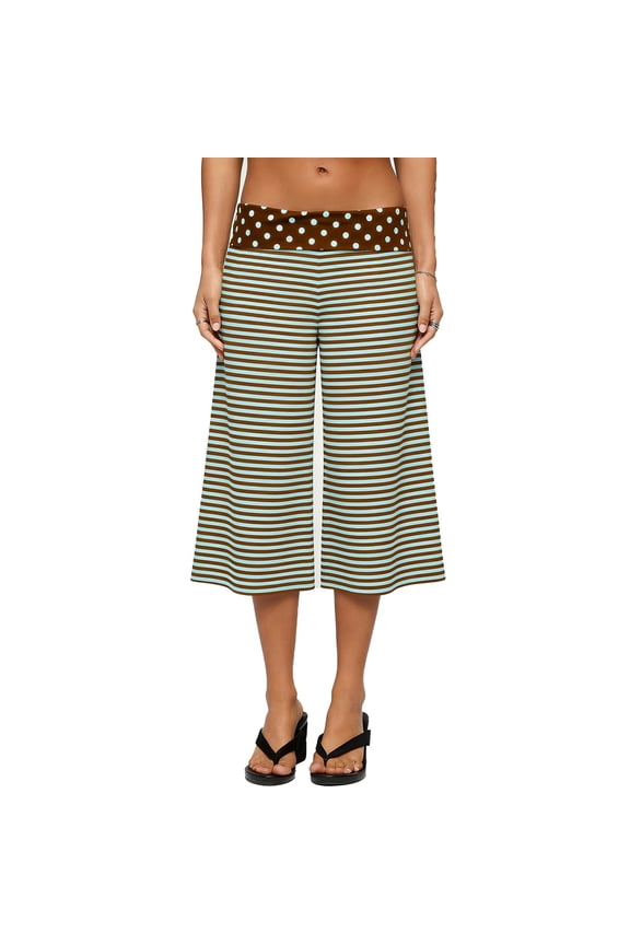 Women Fold Over Gaucho Pants Flowy Polka Dot Low Rise Wide Leg Capri Pants Y2K Foldover Gauchos Cropped Yoga Lounge Bottoms Green 3XL