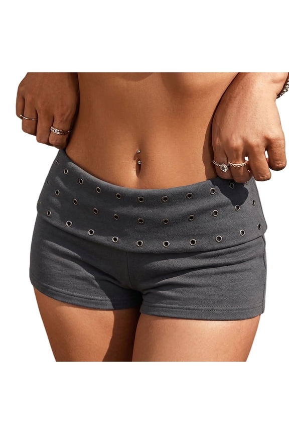Women Fold Over Shorts Y2K Low Rise Lounge Slim Fit Gothic Acubi Hot Bottoms Goth Booty Mini Shorts Gray S