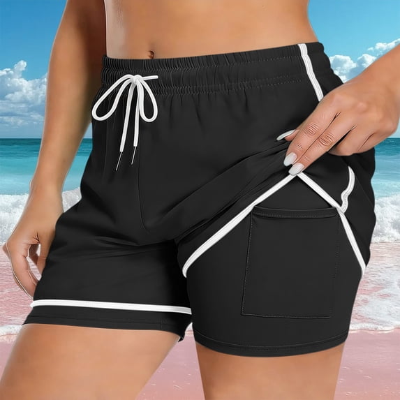VV AVEORS Women'S 2 In 1 Running Shorts Quick Dry High Waisted Drawstring Athletic Workout Short For Gym Yoga With Liner 2 Pockets Black XL