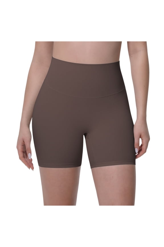 Women'S Biker Shorts Workout Gym Shorts High Waist Tummy Control Athletic Running Yoga Brown L