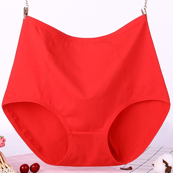 VV AVEORS Women'S Breathable Cotton Briefs High Waisted Full Coverage Underwear Breathable Comfort Ladies Panties Red 3XL