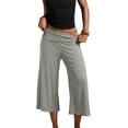 thumbnail image 1 of VV AVEORS Women'S Casual Wide Leg Cropped Pants Low Rise Fold Over Stretch Trendy Gaucho Pants For Summer Beach Holiday Streetwear Gray M, 1 of 9