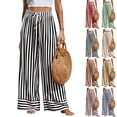 thumbnail image 1 of VV AVEORS Women'S Palazzo Pants 2026 Summer Striped Satin Wide Leg High Waisted Flowy Casual Lounge Sweatpants Pockets Blue L, 1 of 8
