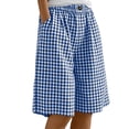 thumbnail image 1 of VV AVEORS Women'S Plaid Cotton Linen Shorts Gingham Loose High Waist Bermuda Wide Leg Summer Beach Casual Lounge Shorts With Pockets Blue S, 1 of 4
