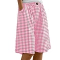 thumbnail image 1 of VV AVEORS Women'S Plaid Cotton Linen Shorts Gingham Loose High Waist Bermuda Wide Leg Summer Beach Casual Lounge Shorts With Pockets Pink M, 1 of 4