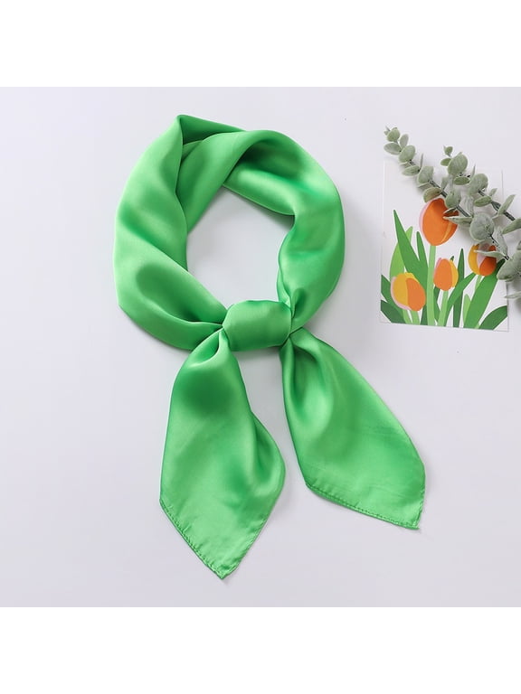 Women'S Square Satin Scarf Bandanas Solid 50S Retro Neck Scarves Silky Handbag Hair Ribbons Necktie Green