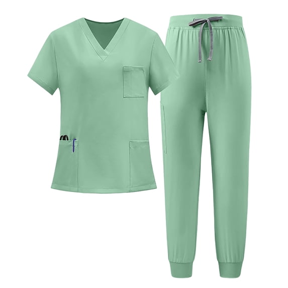 VV AVEORS Women Scrubs Set V-Neck Stretch Tops With Pockets & Cargo Pants Jogger Nurse Work Uniform Quick Drying Nursing Uniforms Mint Green S