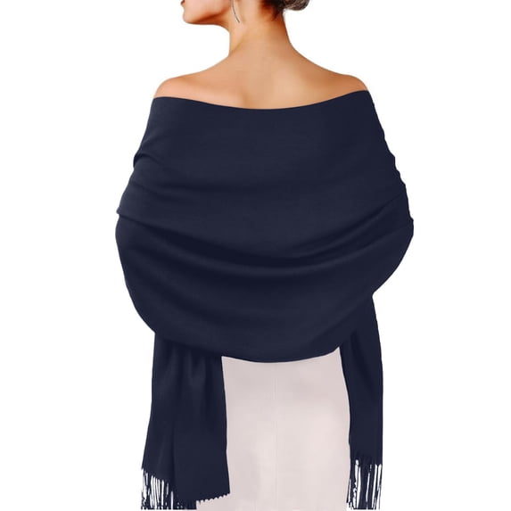VV AVEORS Women's Fringe Shawl Wrap Pashmina Scarf Soft Winter Warm Thick Scarves with Elegant Drape For Party Travel Formal Wear Navy