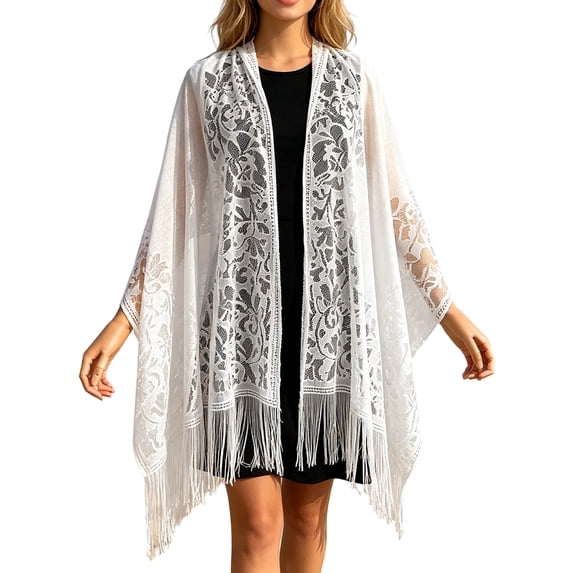 VV AVEORS Women's Lace Scarf Shawls For Wedding Soft Lightweight Fringe Stole Wraps For Bride Bridesmaid Shawl White One Size