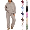 thumbnail image 1 of VV AVEORS Womens 2 Piece Lounge Sweat Sets Matching Sweatsuits Oversized Drawstring Hoodies & Wide Leg Sweatpants Outfits Beige L, 1 of 6